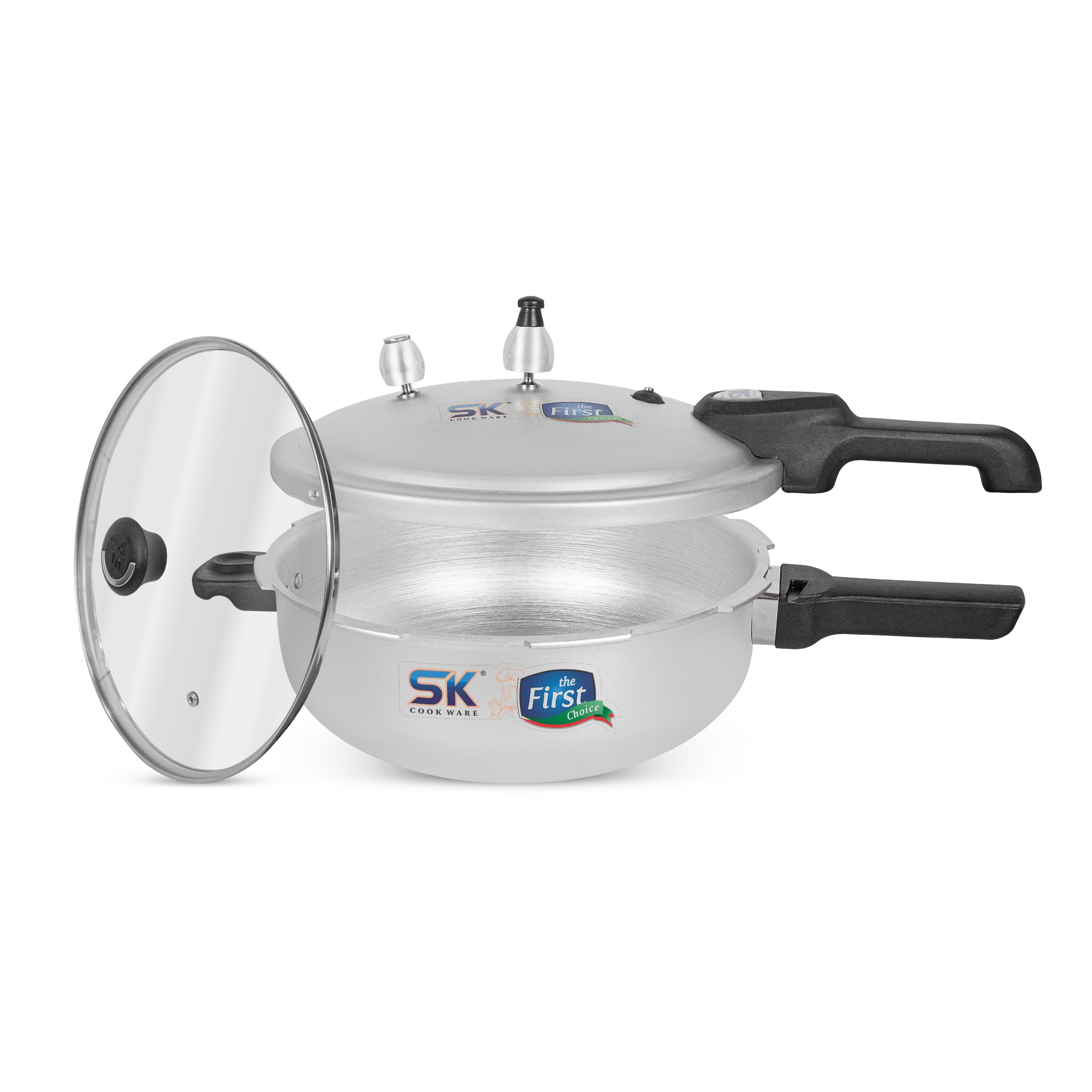 Emerald 2-in-1 Anodized Wok Pressure Cooker Free Glass Lid Separated Image - Sk Cookware