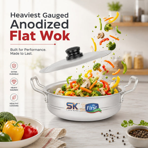 Heaviest Gauged Anodized Flat Wok banner - Sk Cookware