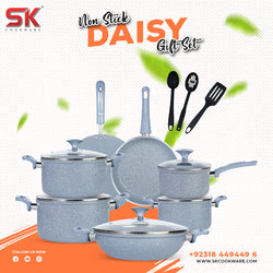 15 Pieces Marble Coated Gift Pack Daisy Light Cookware Set - Skcookware