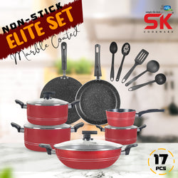 17 Pieces Non-Stick Marble Coat Elite Gift Pack Set Maroon