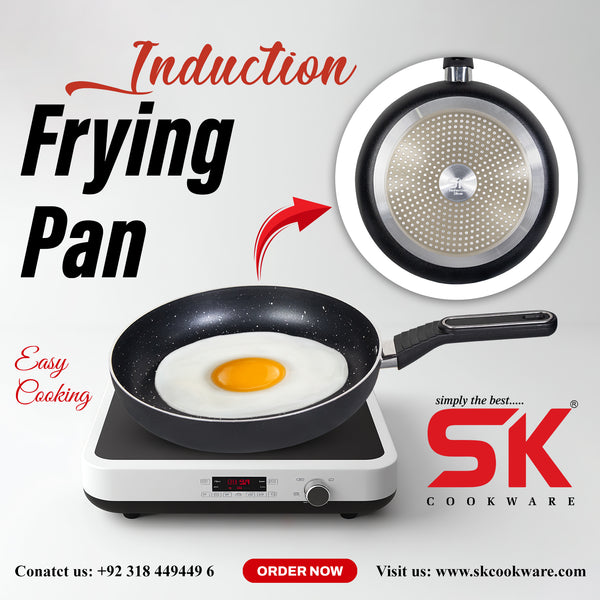 28cm Non Stick Marble Coated Induction Based Royal Frying Pan - Black