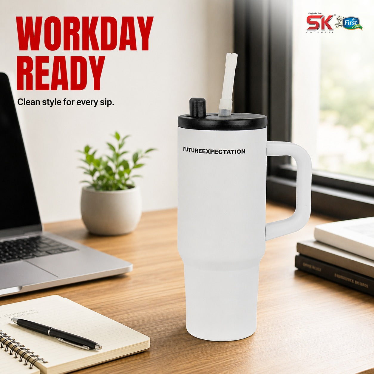 Main Thumbnail Top View Insulated Stainless Steel Tumbler with Handle & Straw B18 Sk Cookware
