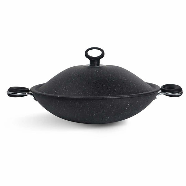 Non Stick Marble Coated Queen Wok - Black - Skcookware