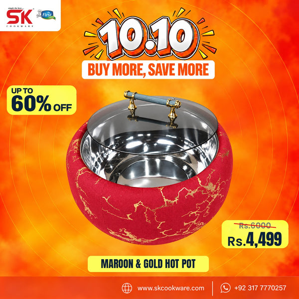 Luxury Maroon & Gold Insulated Hot Pot with Glass Lid