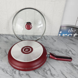 Non Stick Marble Coated Royal Frypan with Glass Lid - Red