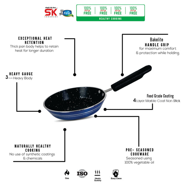 Mini Blue One Egg Non Stick Marble Coated Frying Pan - skcookware