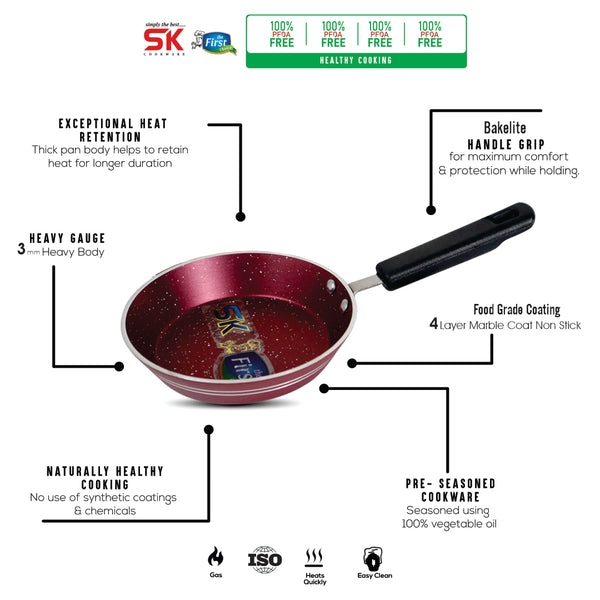 Mini Maroon One Egg Non Stick Marble Coated Frying Pan - skcookware