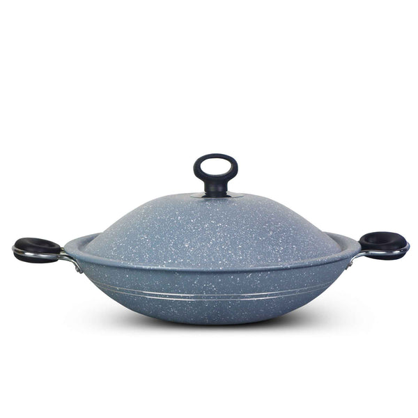 Non Stick Marble Coated Queen Wok - Grey - Skcookware