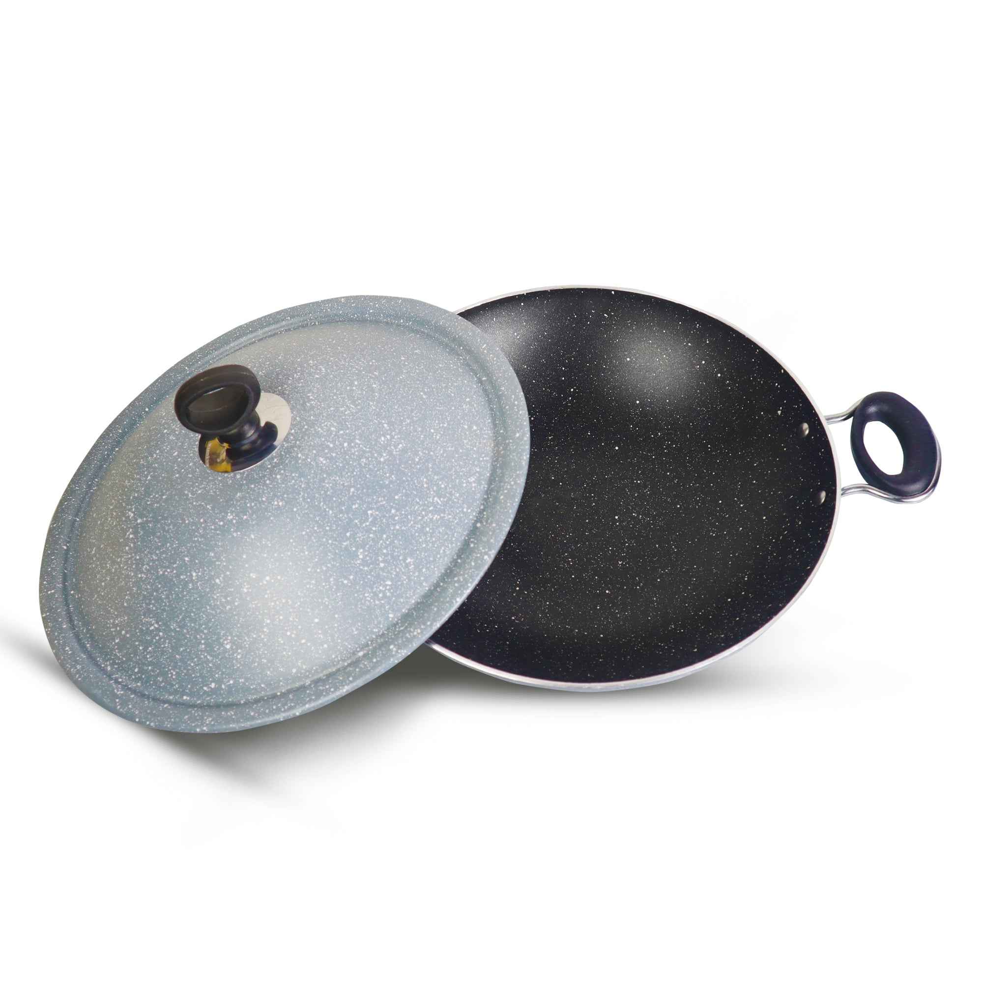 Non Stick Marble Coated Queen Wok - Grey