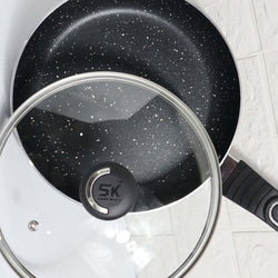 Non Stick Marble Coated Royal Frypan with Glass Lid - Black
