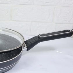 Non Stick Marble Coated Royal Frypan with Glass Lid - Black