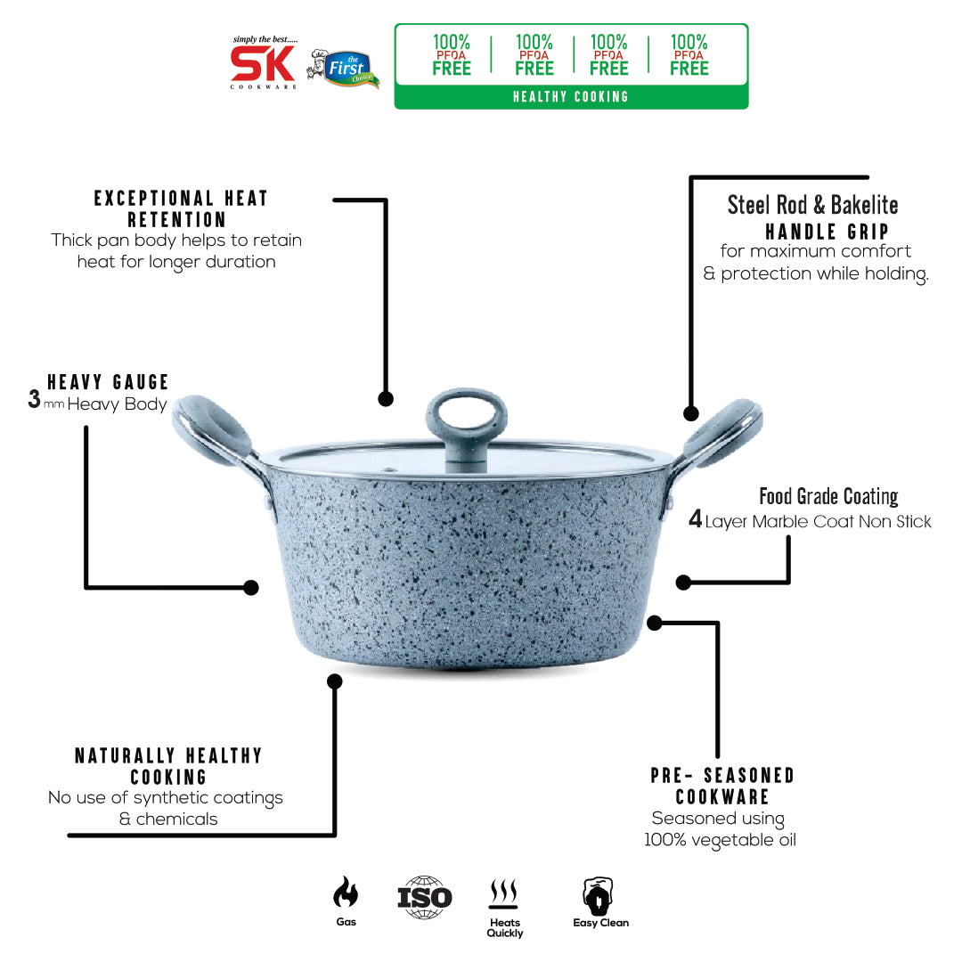 Non Stick Marble Coated Signature Casserole (Daigchi/Baigona) - Grey - skcookware