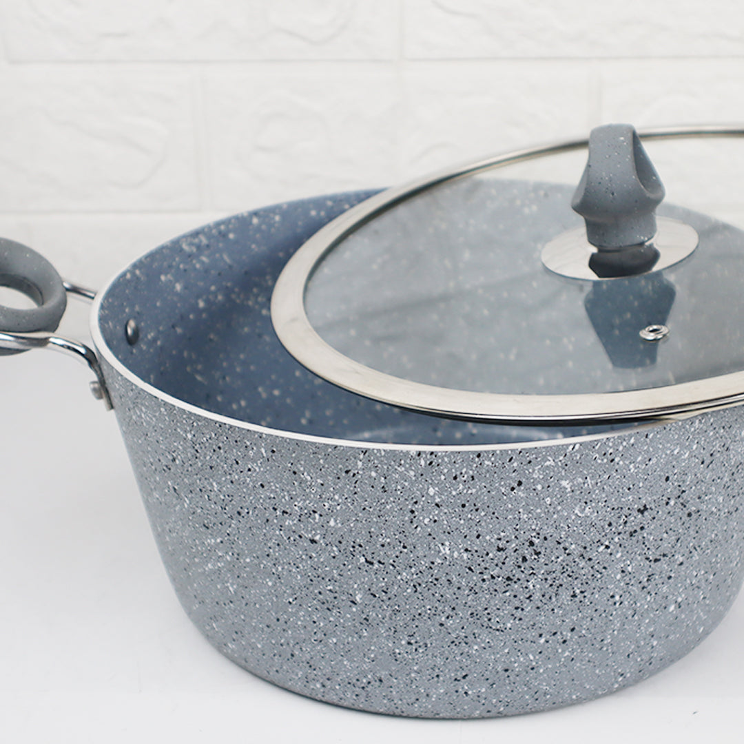 Non Stick Marble Coated Signature Casserole (Daigchi/Baigona) with Glass Lid - Grey