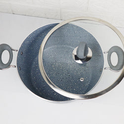 Non Stick Marble Coated Signature Casserole (Daigchi/Baigona) with Glass Lid - Grey