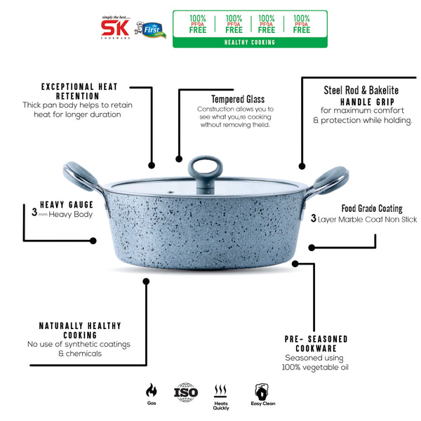 28cm Non Stick Marble Coated Signature Wok (Karahi) - skcookware