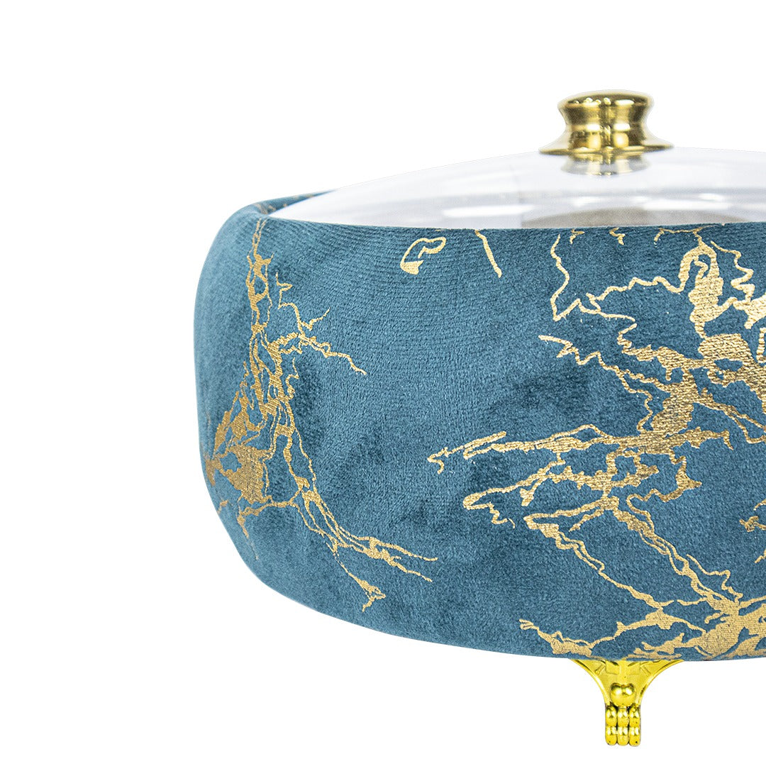 Premium Blue & Gold Hotpot  Stylish Food Warmer with Glass Lid  Zoom View - Sk Cookware