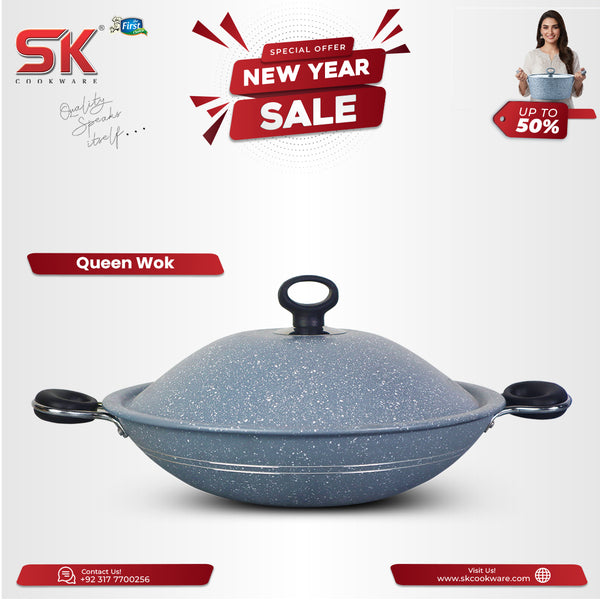 Non Stick Marble Coated Queen Wok
