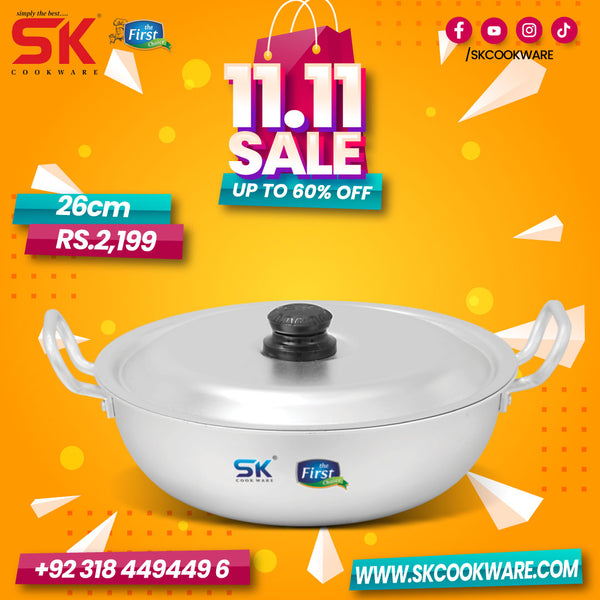 Aluminum Heavy Gauged Anodized Round Wok/Karahi