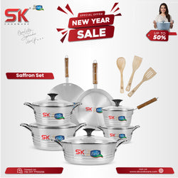 15 Pieces Aluminum Metal Finish Saffron Gift Pack Set [Glass Top]