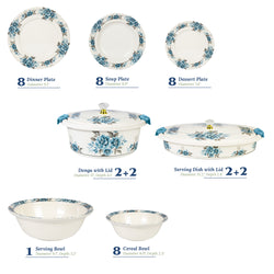 74 Pieces Double Glaze Melamine Glorious Dinnerware Set [8 Person Serving]