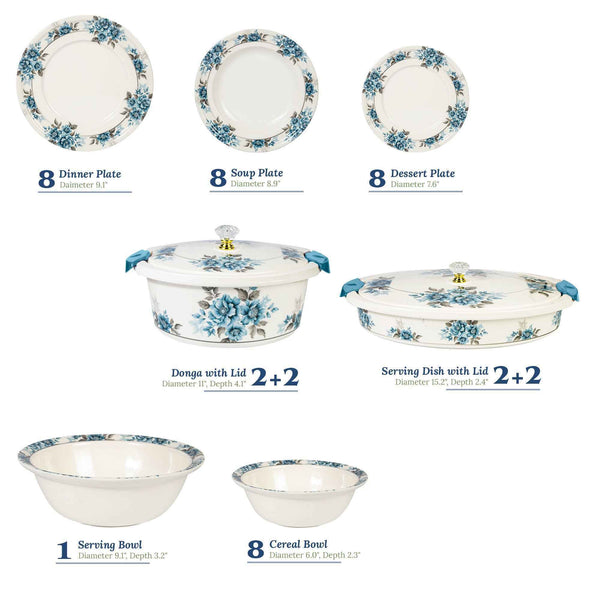 74 Pieces Double Glaze Melamine Glorious Dinnerware Set [8 Person Serving] - G-04 - Skcookware
