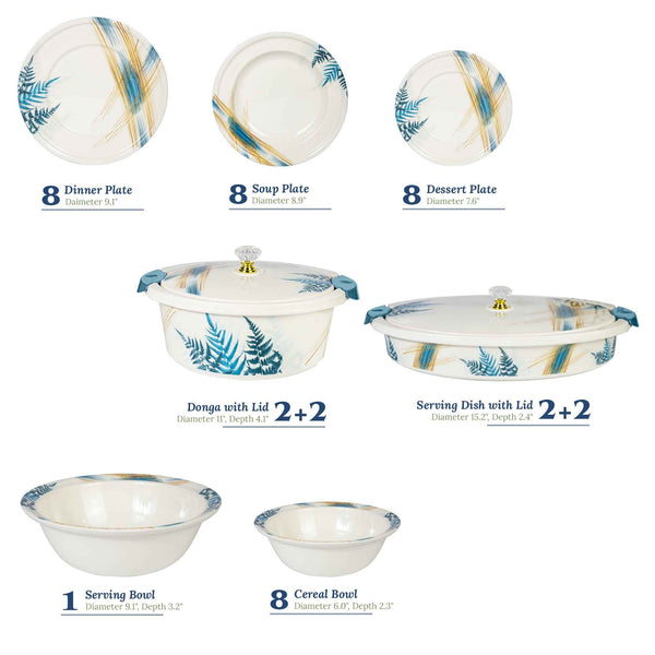 74 Pieces Double Glaze Melamine Glorious Dinnerware Set [8 Person Serving] - G-07 - Skcookware