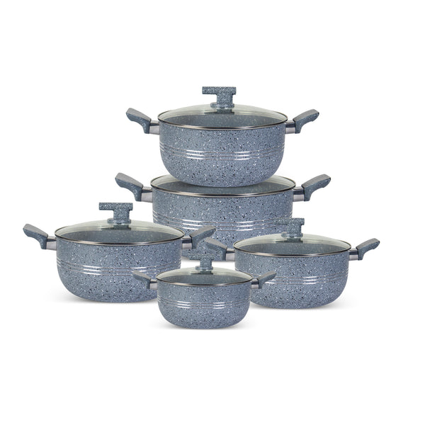 10 Pieces Non Stick Marble Coated Innovant Casserole (Daigchi/Baigona) Set - Gray