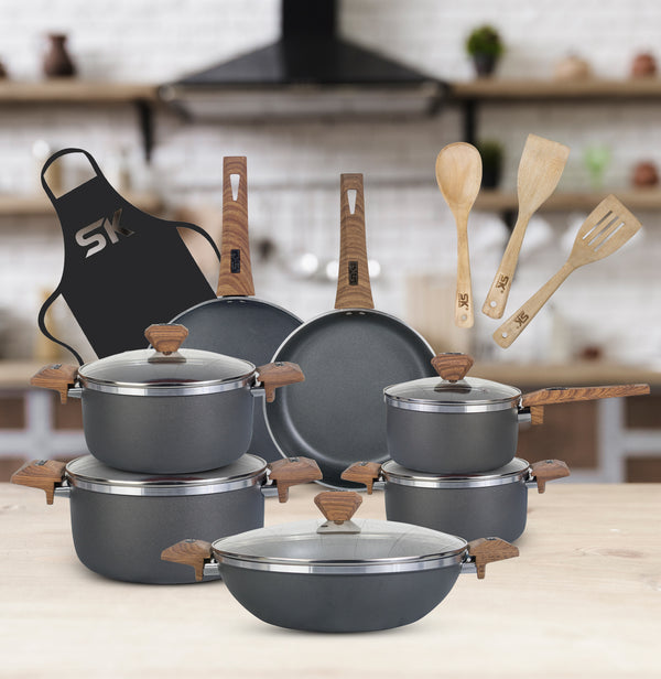 16 Pieces Non Stick Daffodil Gift Pack Set Gray Wooden Texture Handle