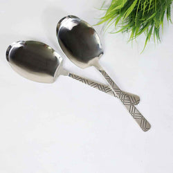Set of 2 - Stainless Steel Designed Rice Spoons - 14 Gauged - Skcookware