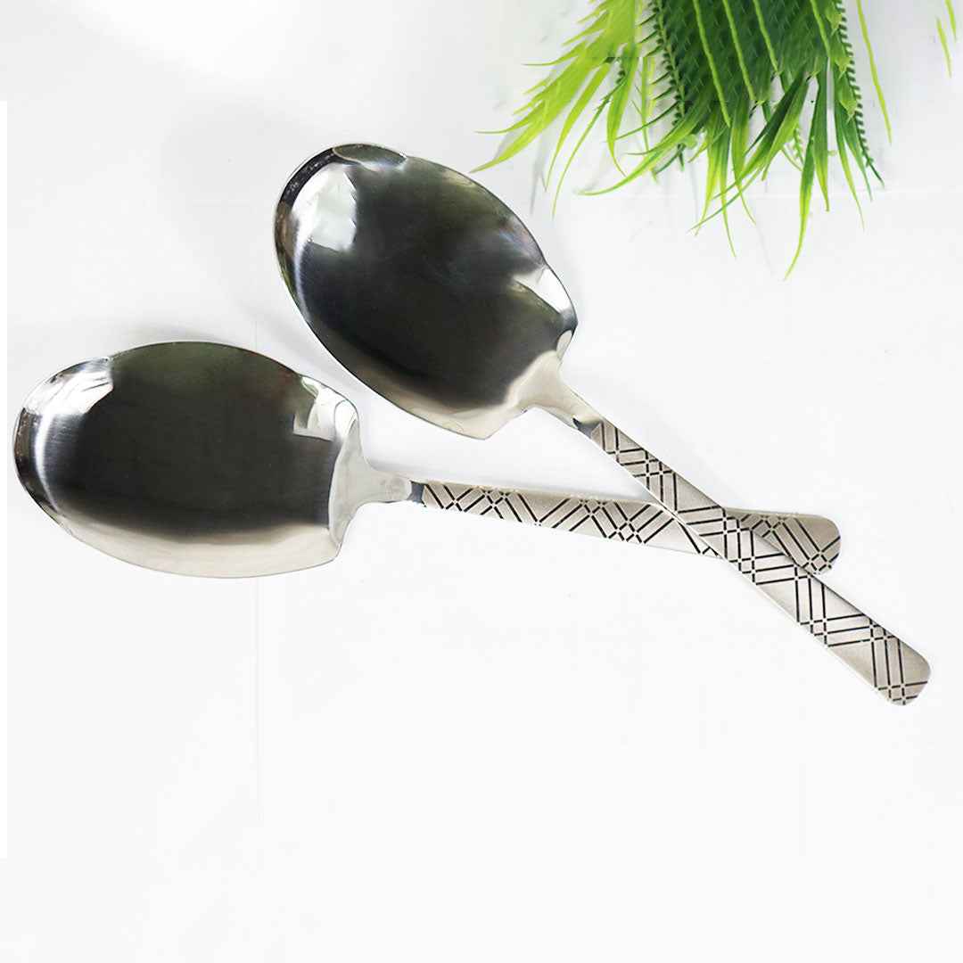 Set of 2 - Stainless Steel Designed Rice Spoons - 14 Gauged - Skcookware