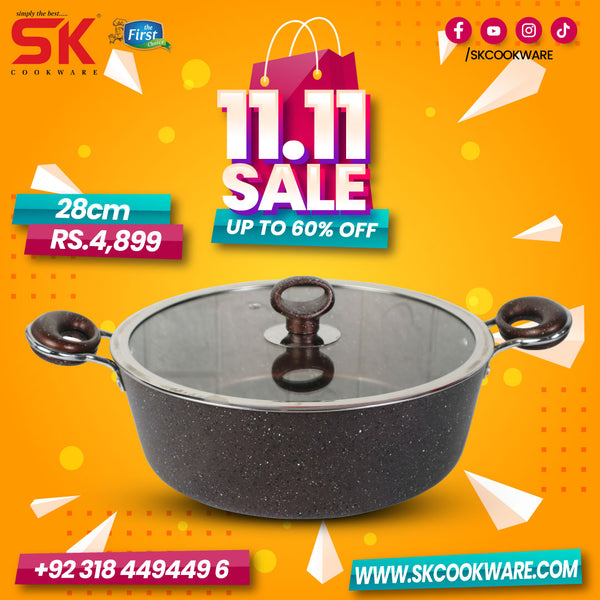 28cm Non Stick Marble Coated Signature Wok (Karahi) - Chocolate