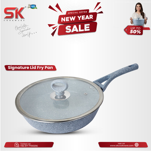 24cm Non Stick Marble Coated Signature Frypan with Glass Lid