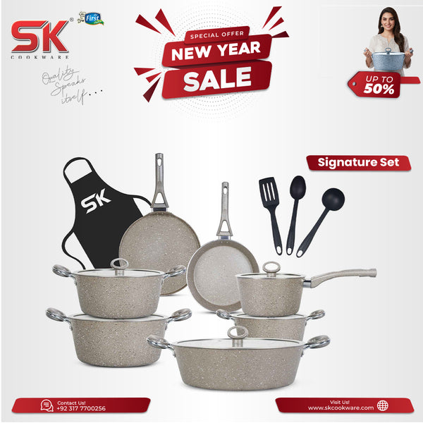16 Pieces Marble Coated Gift Pack Signature Cookware Set