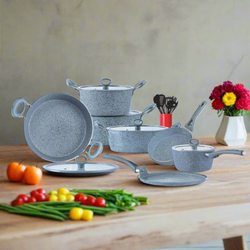 16 Pieces Marble Coated Gift Pack Signature Cookware Set - Grey