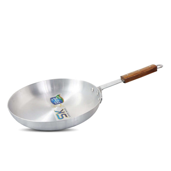 Aluminum Commercial Fry Pan Smooth Wooden Handle