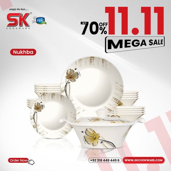 57 Pieces Melamine Double Glaze Dinnerware Set - Nukhba 02 [6 Person Serving]