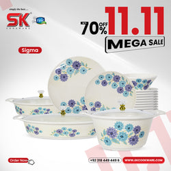69 Pieces Melamine Sigma Dinnerware Set with Glass Top [8 Person Serving] S7