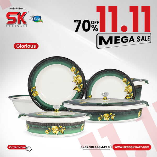 74 Pieces Double Glaze Melamine Glorious Dinnerware Set [8 Person Serving] - G-08