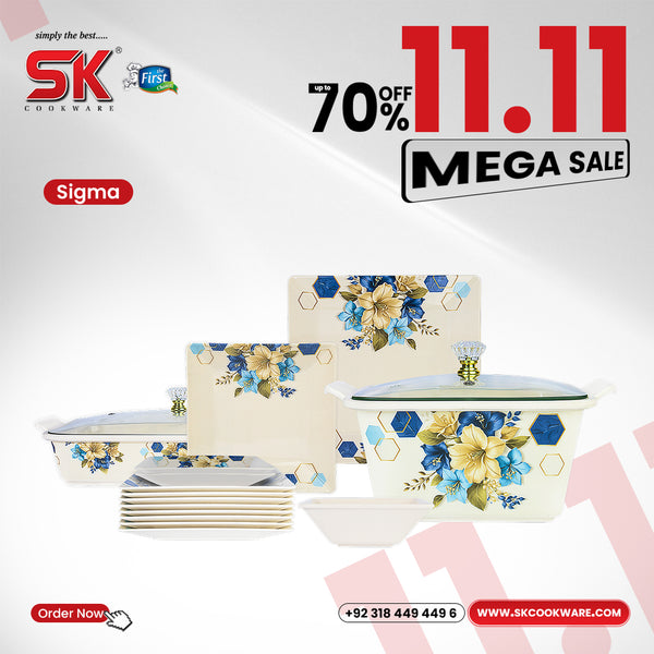 69 Pieces Melamine Sigma Dinnerware Set with Glass Top [8 Person Serving] S5