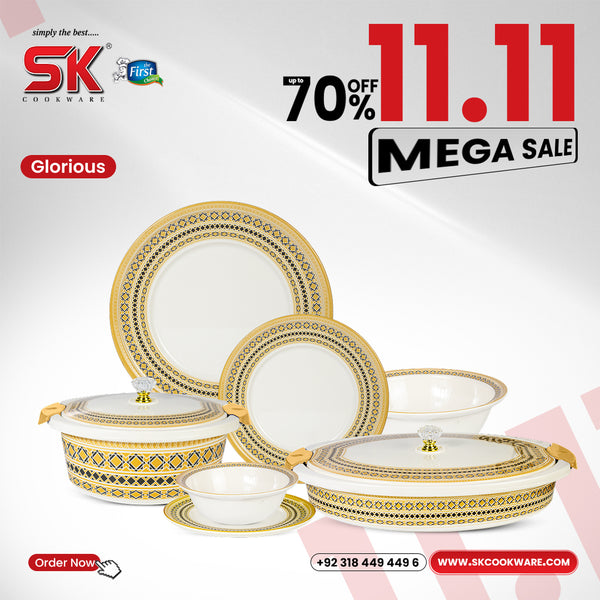 74 Pieces Double Glaze Melamine Glorious Dinnerware Set [8 Person Serving] - G-02