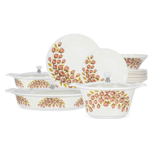 69 Pieces Melamine Rawayat Dinnerware Set with Glass Top [8 Person Serving] - R08