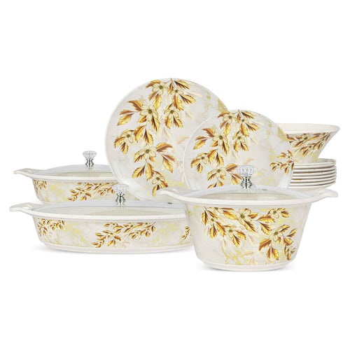 69 Pieces Melamine Rawayat Dinnerware Set with Glass Top [8 Person Serving] - R02