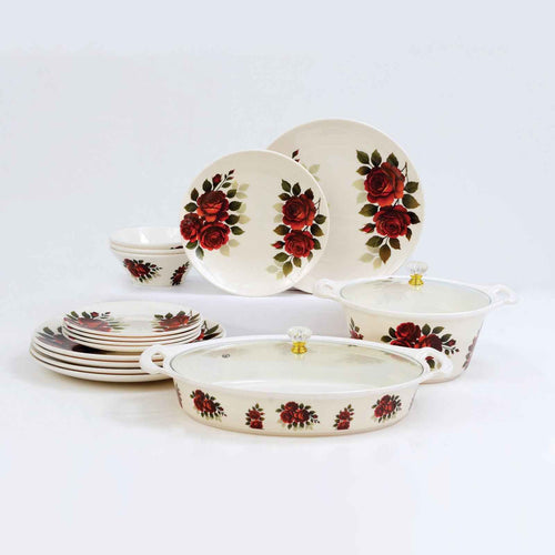 69 Pieces Melamine Rawayat Dinnerware Set with Glass Top [8 Person Serving] - R04