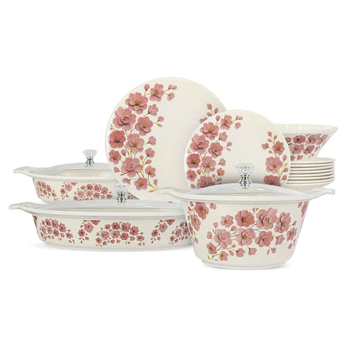 69 Pieces Melamine Rawayat Dinnerware Set with Glass Top [8 Person Serving] - R09