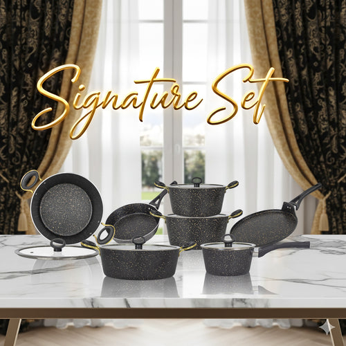 Golden Black 20 Pieces Marble Coated Non-Stick Gift Pack Signature Cookware Set - Golden Black
