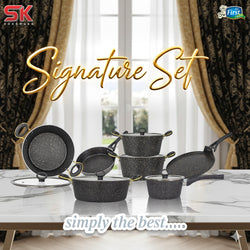16 Pieces Marble Coated Non-Stick  Gift Pack Signature Cookware Set - Golden Black