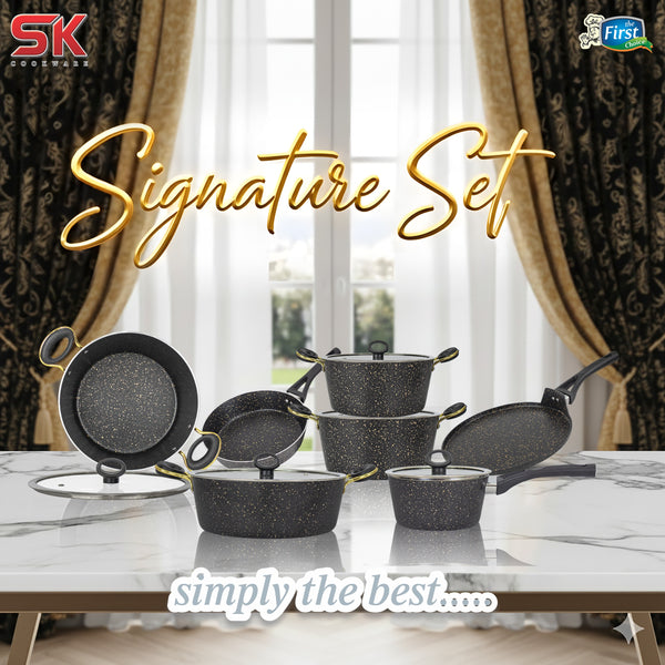 Golden Black 20 Pieces Marble Coated Non-Stick Gift Pack Signature Cookware Set - Golden Black