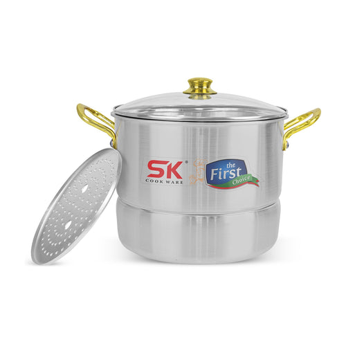 Heavy Gauge Aluminum Steamer with Glass Lid [Golden Handle]