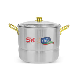 Heavy Gauge Aluminum Steamer with Glass Lid [Golden Handle]