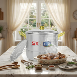 Heavy Gauge Aluminum Steamer with Glass Lid [Golden Handle]